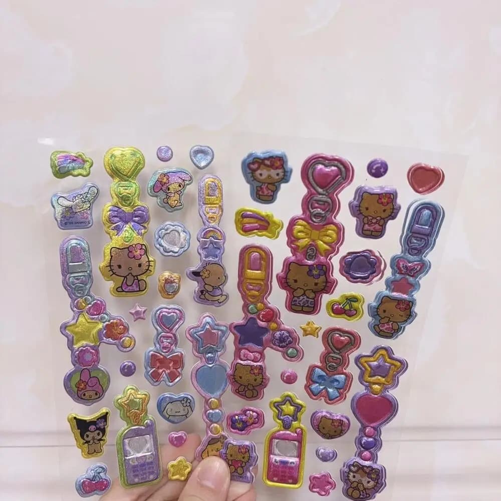 Adesivi Tridimensionali Glitterati Sanrio Hello Kitty, Decorazioni Fai-da-Te per Quaderni, Tazze, Fotocamere, Regalo di Compleanno per Ragazze