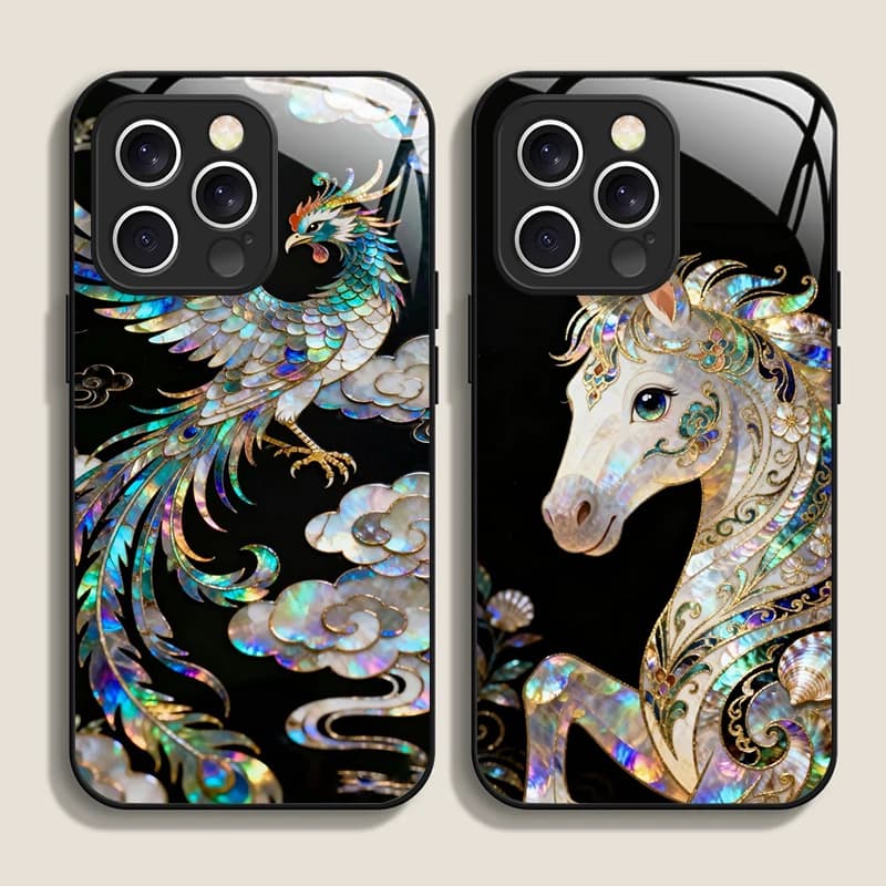 Elegant Cover for iPhone Tempered Glass with Print Effetto Marmo Cavalli for iPhone 17 16 Pro Max 15 14 Plus 13 12 Mini 11 PRO MAX