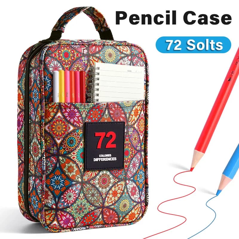 Astuccio per matite colorate Organizzatore per matite con 72 slot con cerniera, borsa portatile da viaggio impermeabile per penne o pennarelli gel