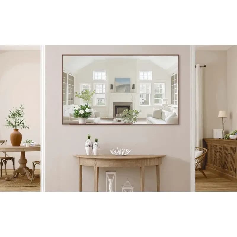 Specchio da bagno rettangolare moderno oversize 60x36 con cornice in noce - Grande specchio decorativo da parete per bagno, soggiorno o