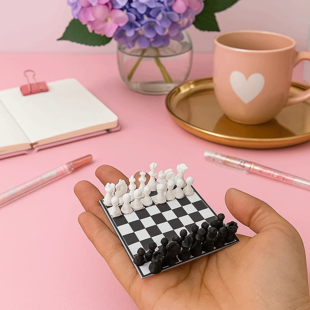Chessboard Mini Pocket Size Chess Set 1/12 Scale Handmade International Chess Standard Portable International Chess Set