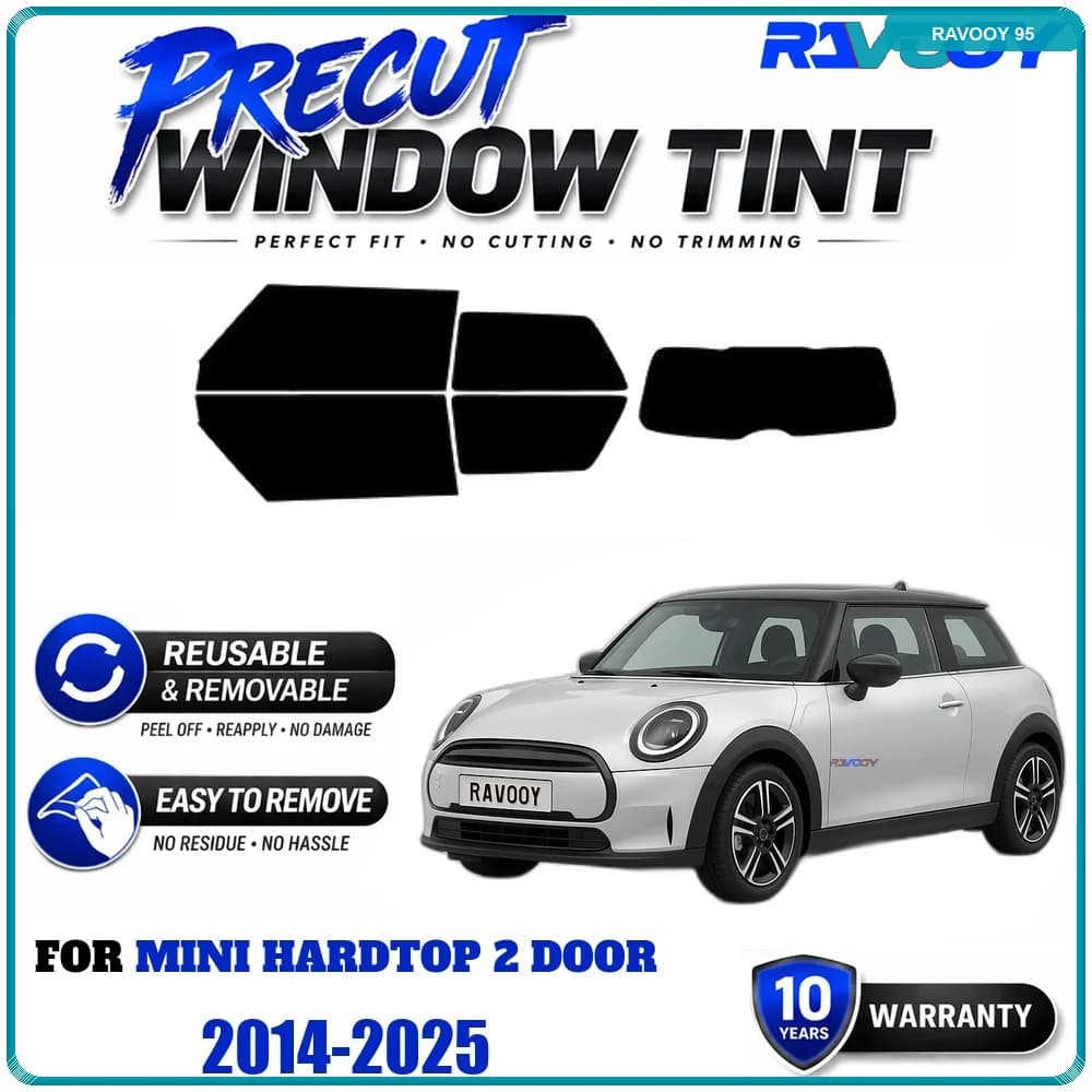 RAVOOY Precut Window Tint, Reusable Removable EPU Film, Custom Fit for Mini Hardtop 2 Door 2014-2025, UV Heat Protection