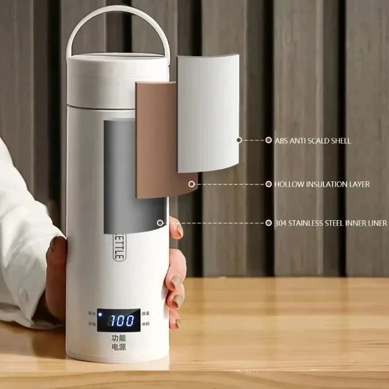 Electric kettle 450 ml Portable tea and coffee maker Travel boil water Thermal cup Anti-scotting water bottle English menu
