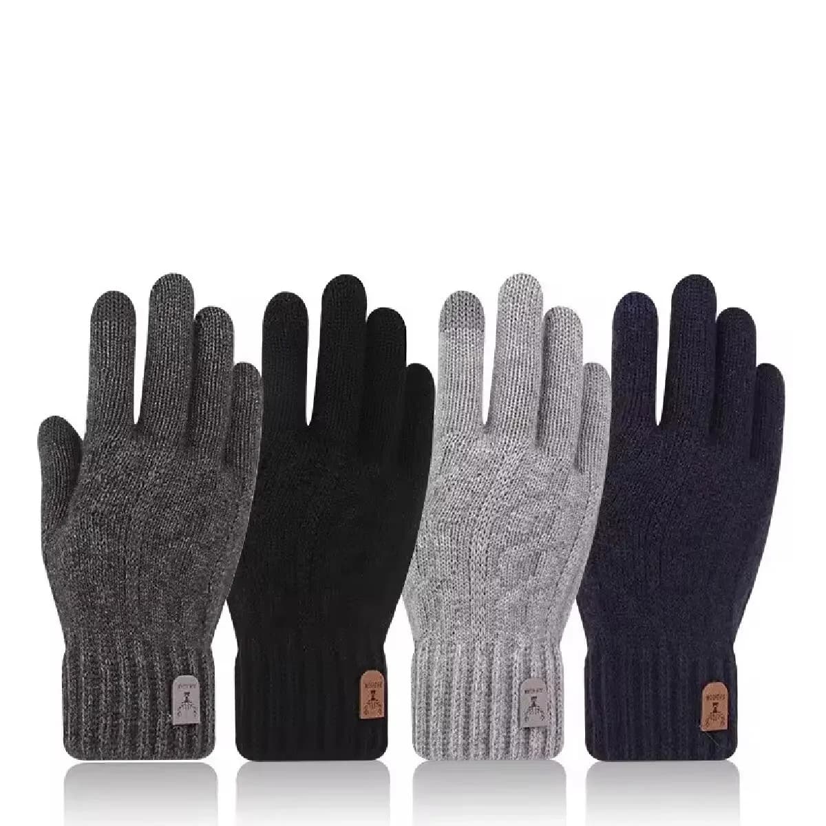 New men's hot gloves for winter touch screen plus hot and cold-resistant wool knit gloves thickened in velvet