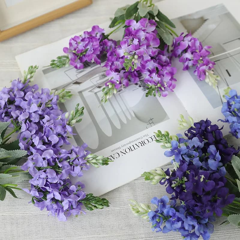 Bouquet of 6 Artificial 5 Heads, Fin Silk Flowers, Restaurant Decoration, Simulated Jacin Plant, Blue Flower
