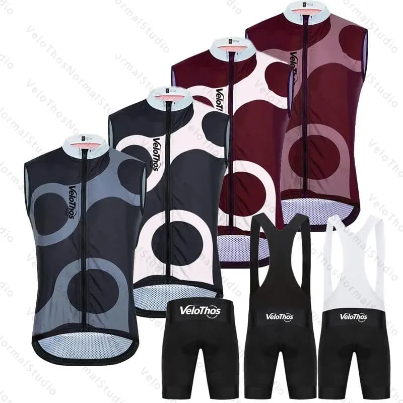 VeloThos Sleeveless Cycling Vest Set Summer Gilet and Bib Shorts Sport Camping Pro Maillot Bicycle MTB Ropa Maillot for Men