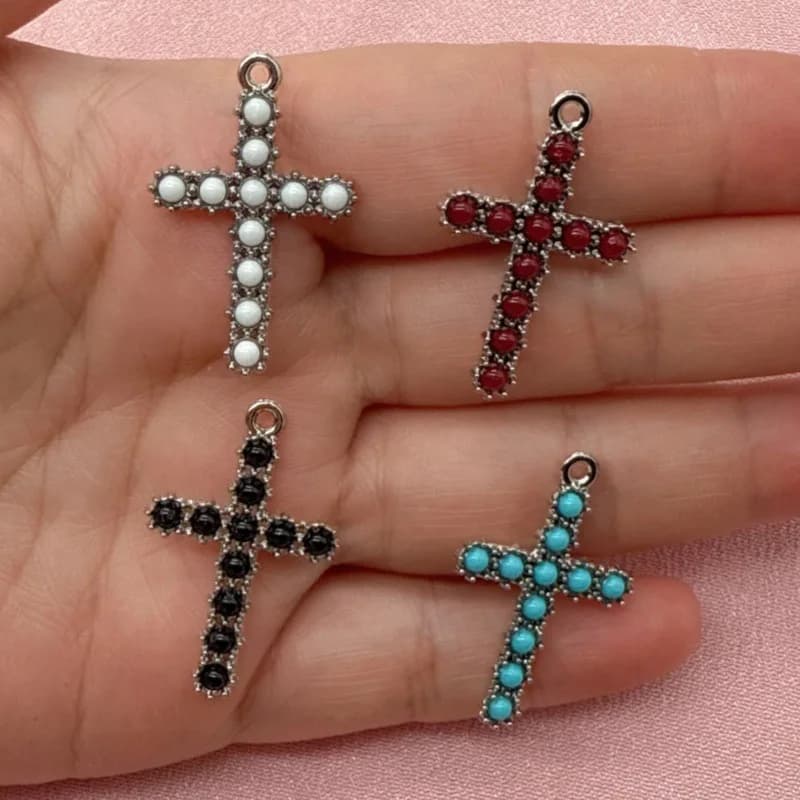 10 pezzi ciondolo a croce con diamanti in stile coreano, accessori fai da te in lega per gioielli, collane, bracciali, portachiavi