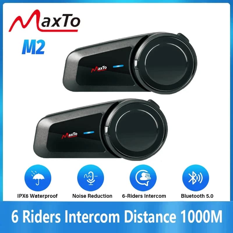 2PCS Maxto M2 Casco moto Auricolare Bluetooth Interfono 6 Piloti 1000M Supporto interfono FM MP3 Impermeabile IP67