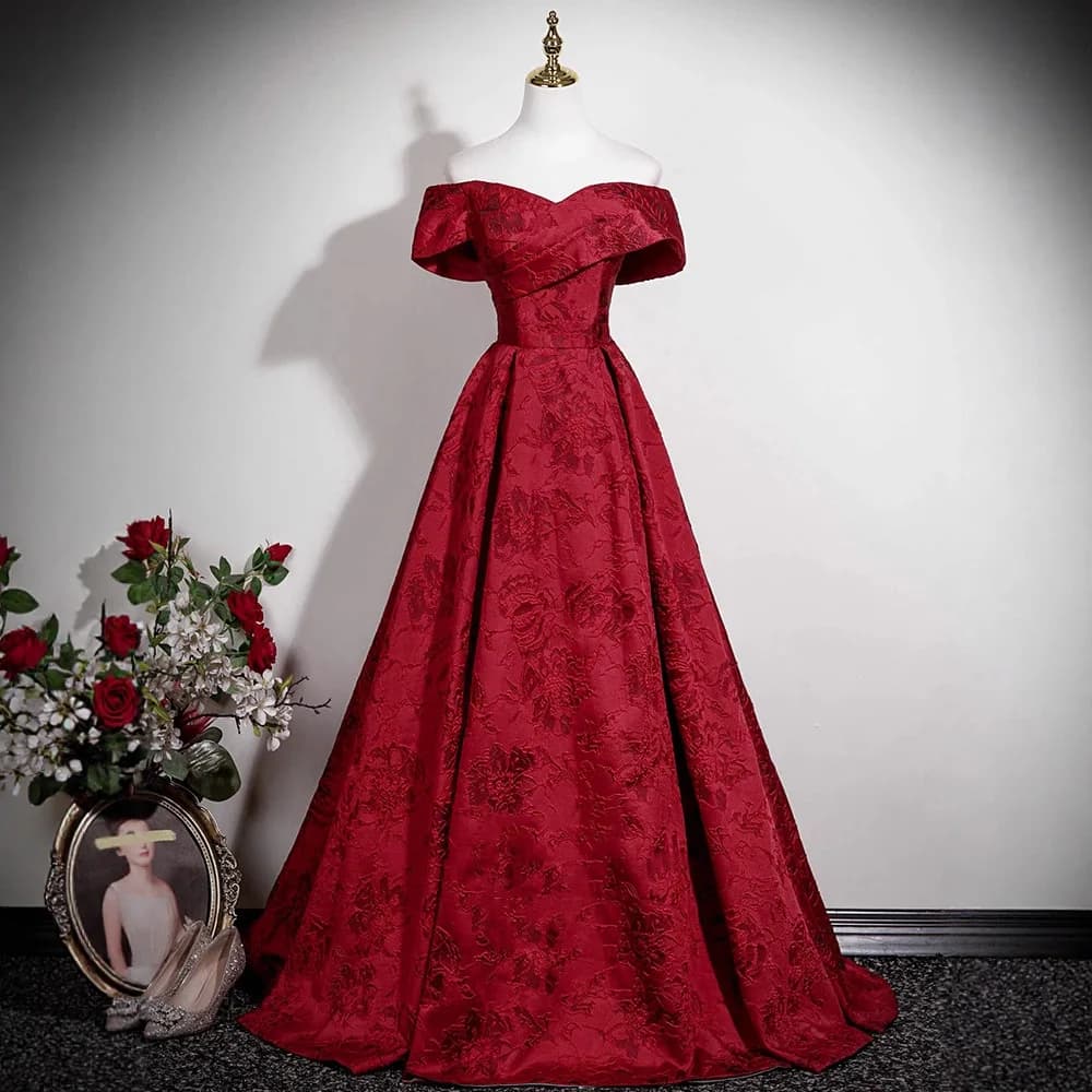 Red One-Shoulder Wedding Dress Women's Elegant Slimming Evening Gown Champagne Service Suit Synthetic Fiber Elastic Waist