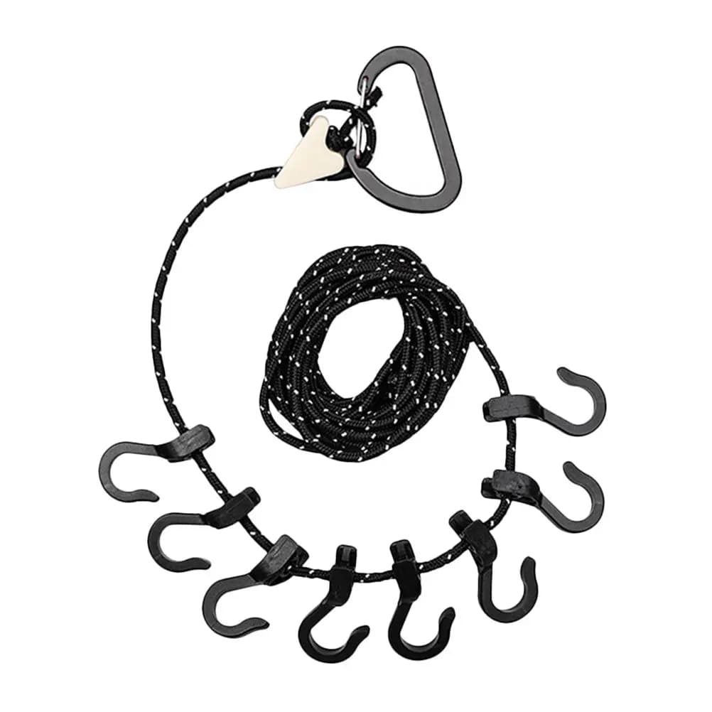 4.3 Meter Camping Drying Rope with 8 Hooks and D-Ring for Hanging Clothes Towels Mugs Kettles Lamps Shoes Outdoor Travel Hiking