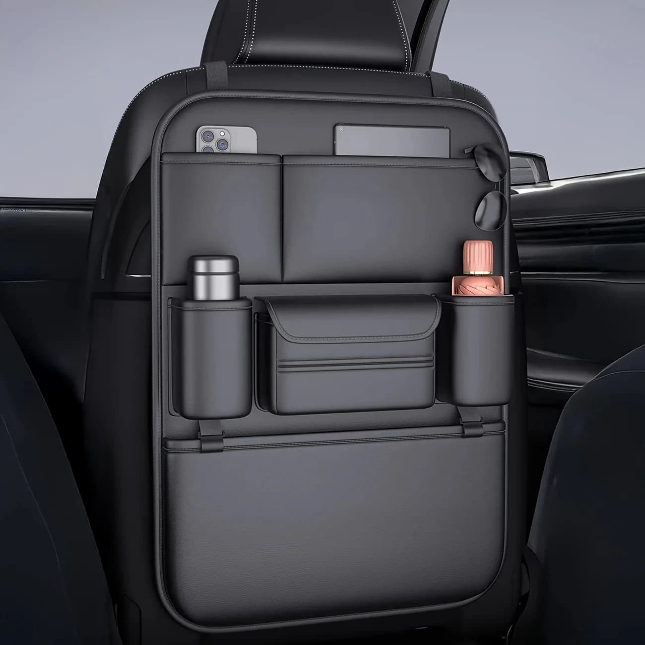 Organizer per Sedile Auto a 6 Tasche, Resistente all'Usura, Portabicchieri e Portafazzoletti, Impermeabile e Anti-Graffio
