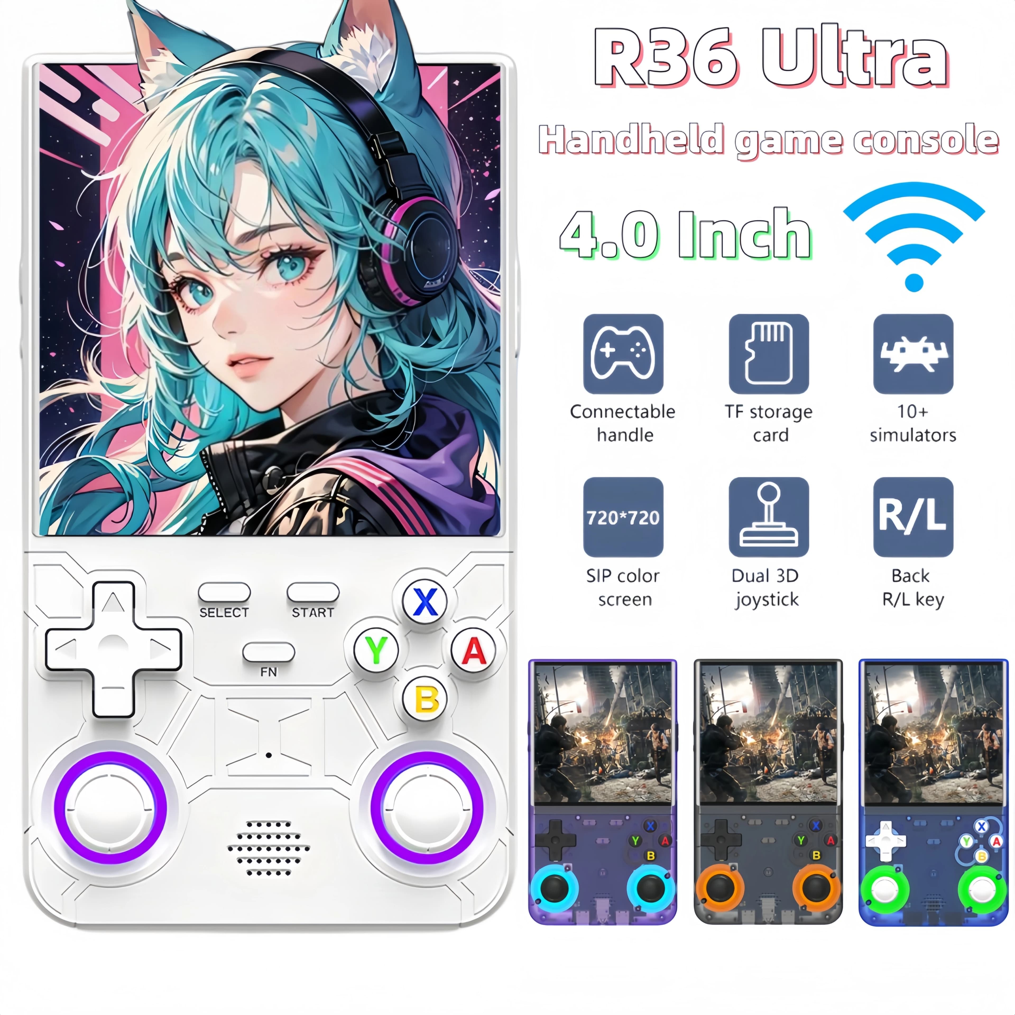 Console di Gioco Portatile Retro R36S R36 Ultra con Schermo IPS, 128GB di Giochi, Lettore Tascabile con Sistema Linux R36Ultra R36 PRO