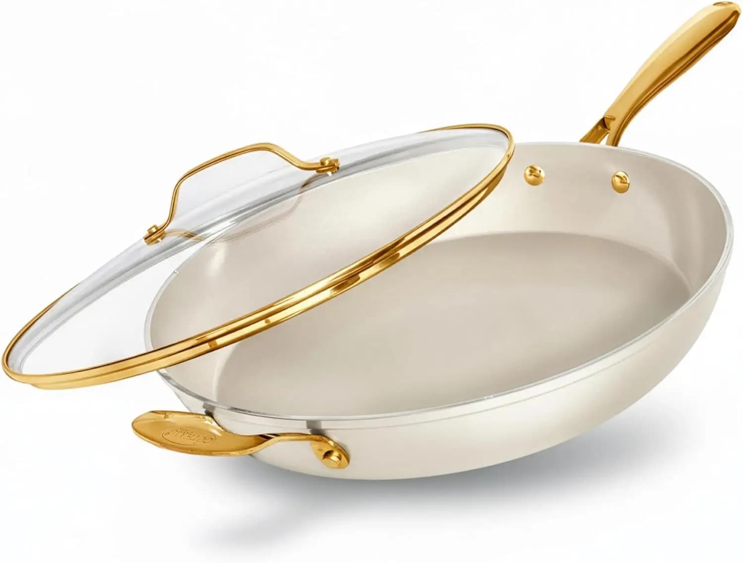 14 inch pan with lid, large non-stick pan, ceramic coating, without PFOA, dishwasher and oven washable