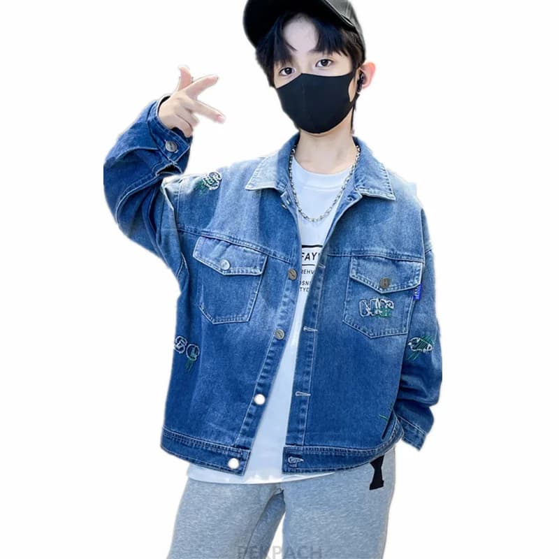 New Spring Kids Gradient Denim Shirt For Teens Boys Casual Long Sleeve Blouses Clothing Teenager Child Street Outerwear Age 5-14