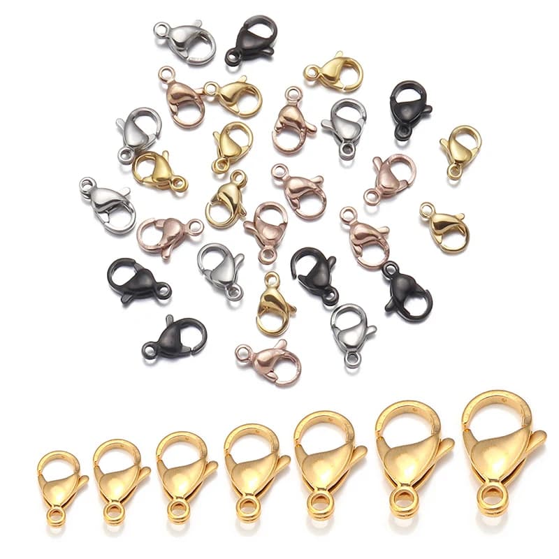 25 pz/lotto Chiusure A Moschettone In Acciaio Inox Placcato Oro Chiusure Ganci Connettori Per Gioielli FAI DA TE Che Fanno Braccialetti Collana Forniture