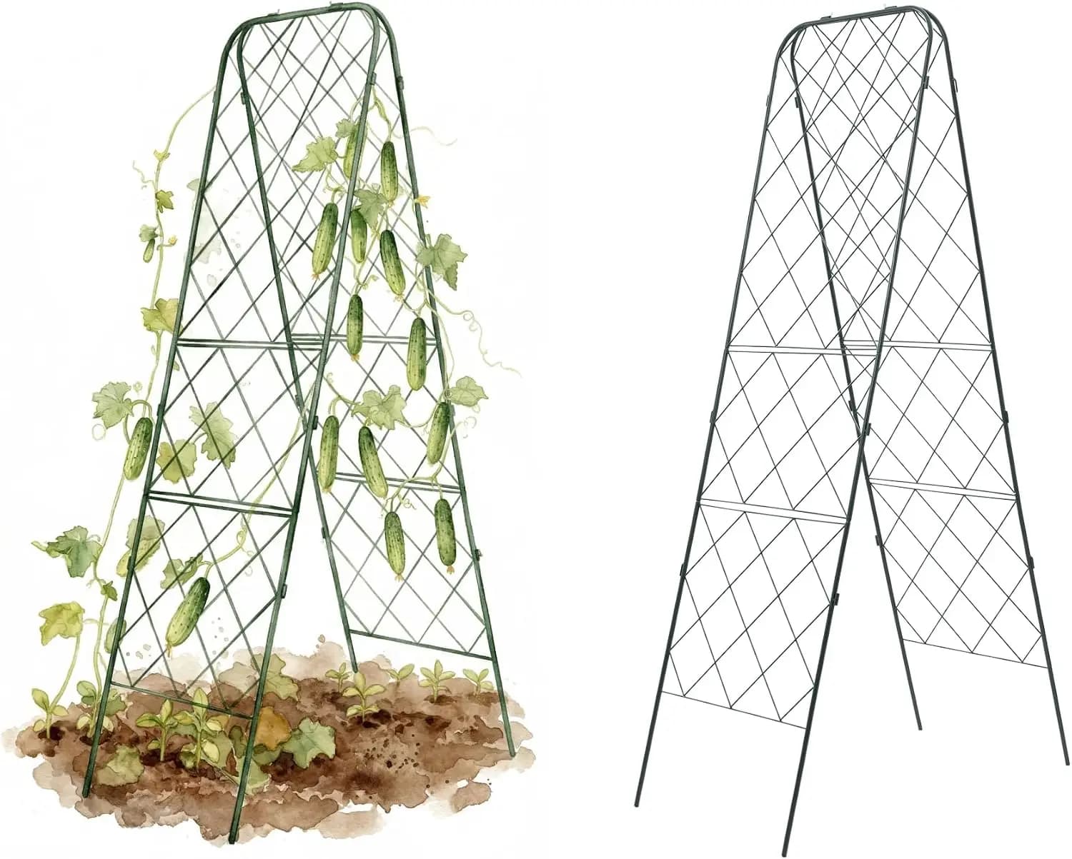 Metal Garden Trellis A Frame Cucumber Cage Plant Support For Vegetables Tomatoes Grapes Climbing Vines Rust Resistant Raised Beds Pots Outdoor Yard Yard Decor Green