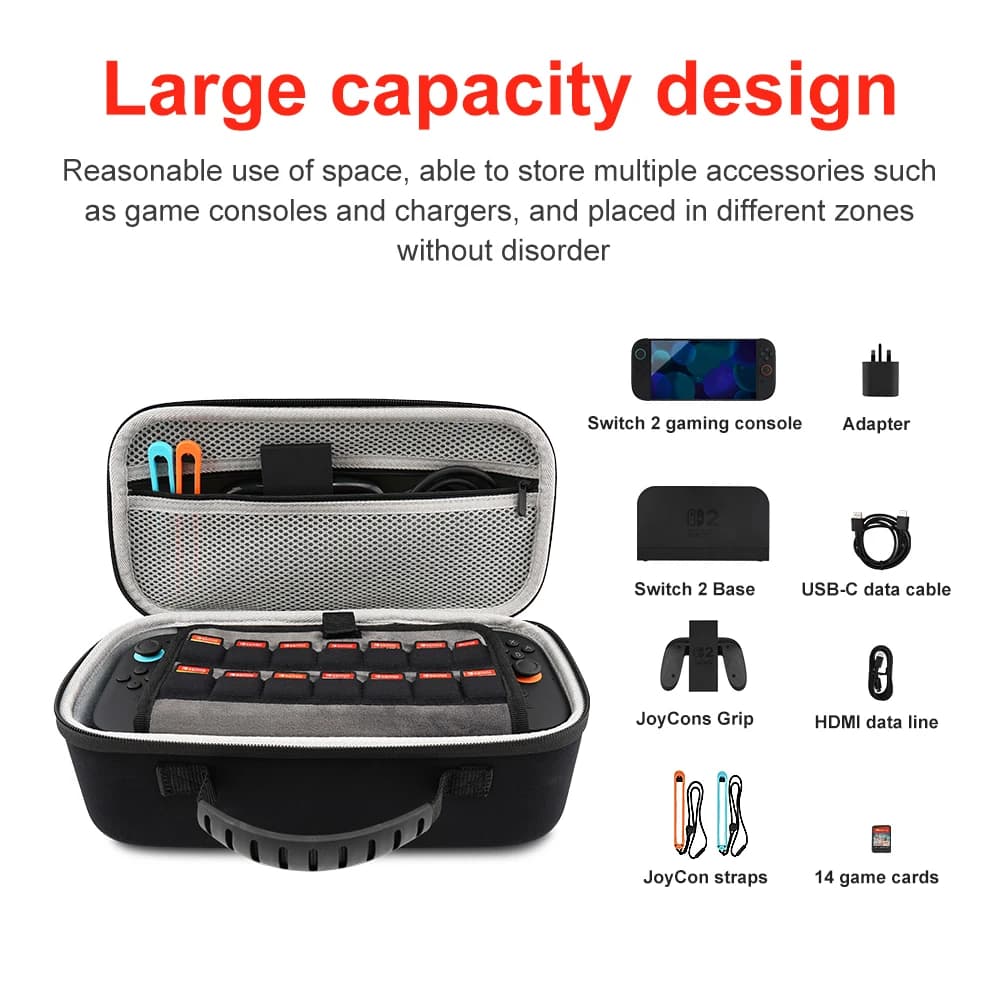 Per Switch 2 Organizer Borsa portaoggetti portatile di grandi dimensioni Custodia rigida da viaggio impermeabile antigraffio per accessori di gioco Switch 2