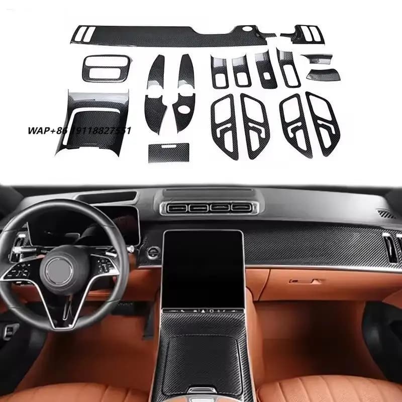 Carbon Fiber W223 Car Interior Dashboard Center Console Cover Trim for 2020 S Class W223 S350 S400 S420 Interior Upgrade