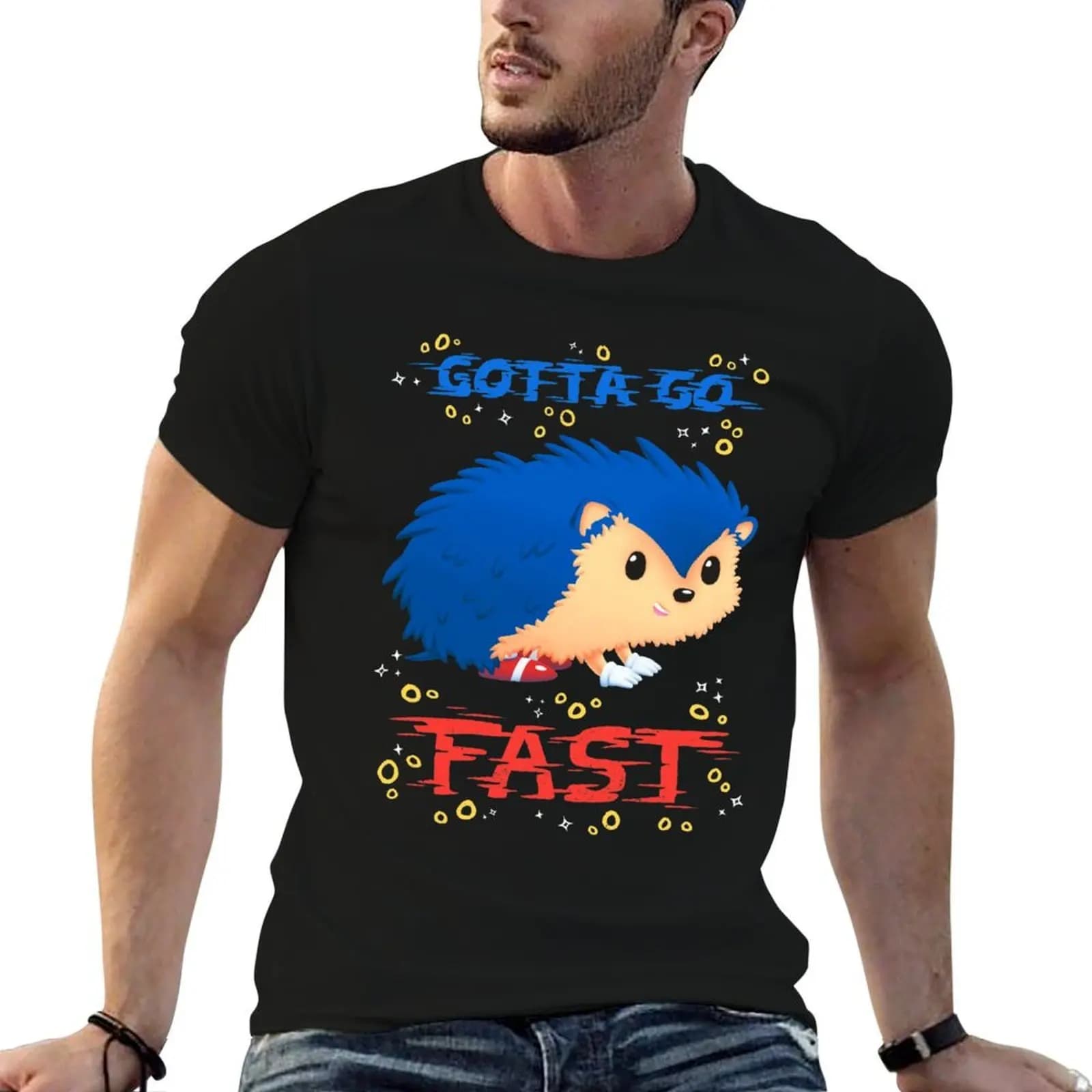 Gotta Go Fast // Cute Hedhehog, Retro Platformer Game, Meme T-Shirt, maglietta da uomo, magliette anime per uomo, T-Shirt