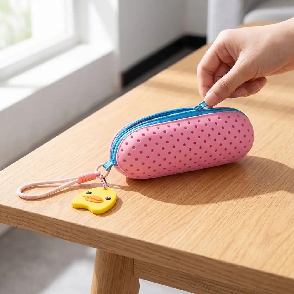 Custodia per Occhialini da Nuoto in Materiale EVA, Design Traspirante, Custodia Morbida Portatile, Borsa per Occhialini con Foro di Drenaggio e Cordino con Maniglia