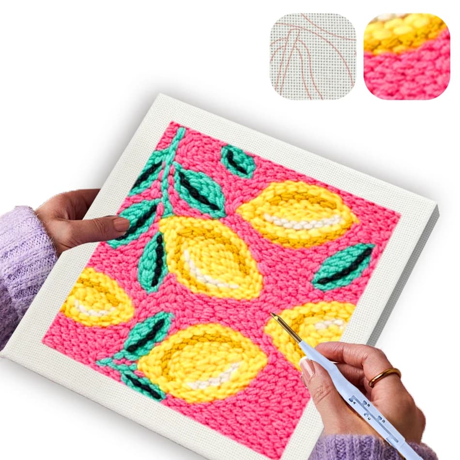 GATYZTORY Punch Needle Starter Kit lemon Diy Art and crafts with needles embroidery kit for beginners Cross stitch set Gift Yarn