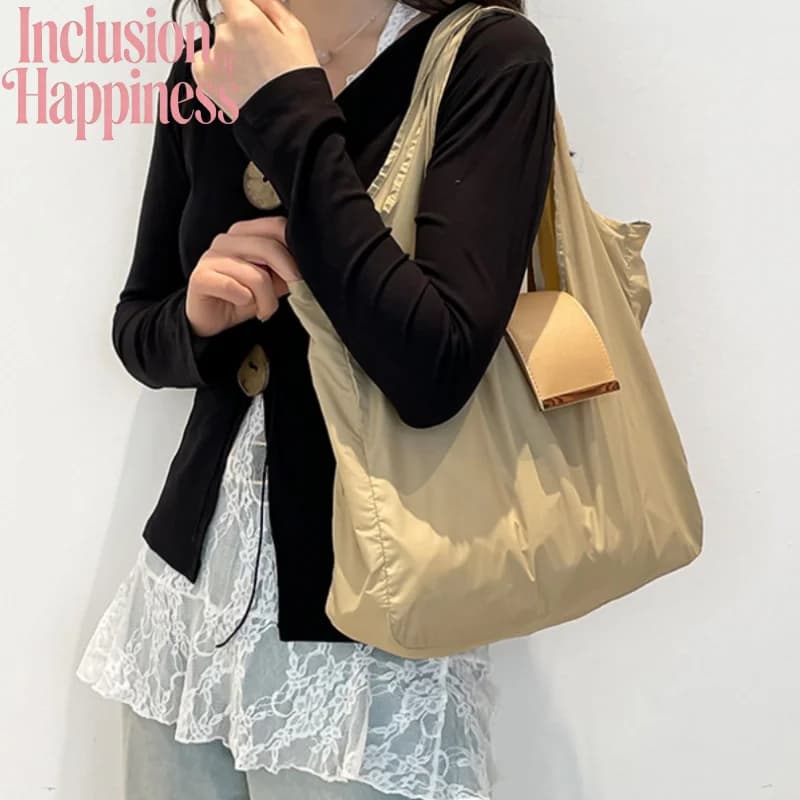 Nylon Solid Color Large Capacity Tote Bag Storage Bag Environmentally Friendly Cloth Bag Convenient Shopping Bag Pendant Wallet