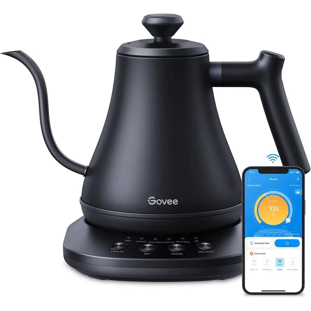 Bollitore Elettrico a Collo d'Oca a Temperatura Variabile, Riscaldamento Rapido 1200W, 0.8L, Nero Opaco, Compatibile con Alexa