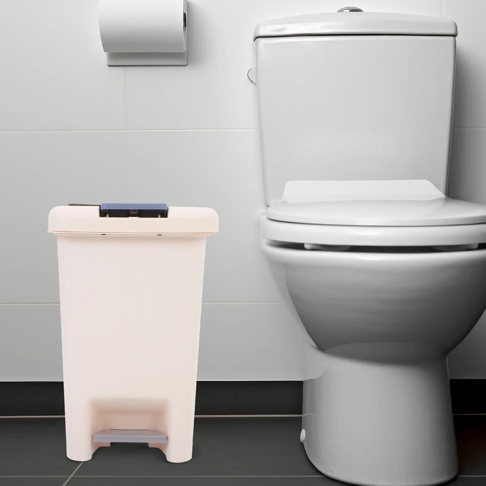 Cestino per Rifiuti con Pedale, Bidone della Spazzatura per Bagno, Contenitore Rettangolare in Plastica con Coperchio, Piccolo Cestino Sigillato da 8L per Camera da Letto, Ufficio, Cucina