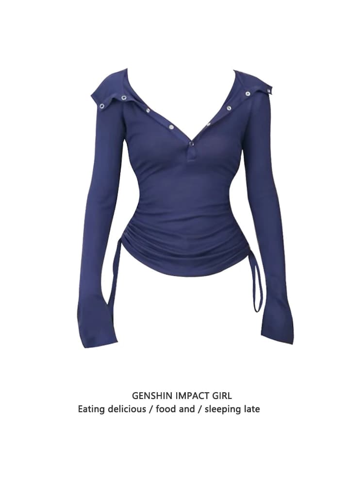 Deep Blue Modal Long Sleeve Hoodie Women's Early Autumn Thin Type Slim Fit Beautiful Design Sense Drawstring Top