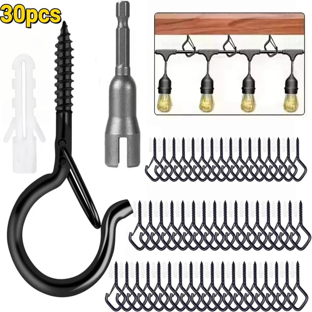 30Pcs Square Snap Safety Hanger Hooks Nail Anti-Drop Hanging For Christmas Fixing String Lights Hanging Potted Plants Screw Hook