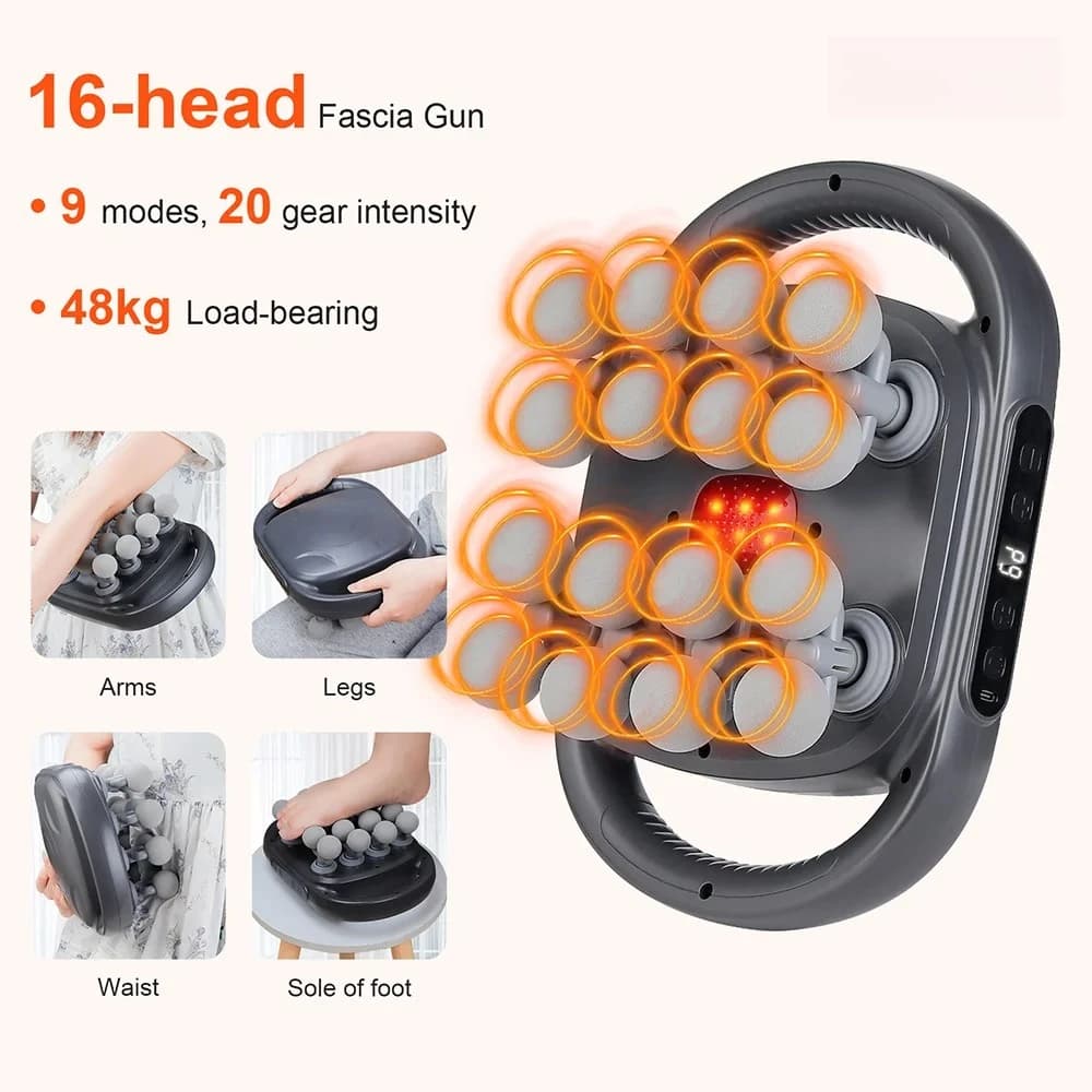 Customizable 16-Head Fascia Gun High-Frequency Vibration Body Massage Gun Waist and Back Massager Neck Shoulder Massager