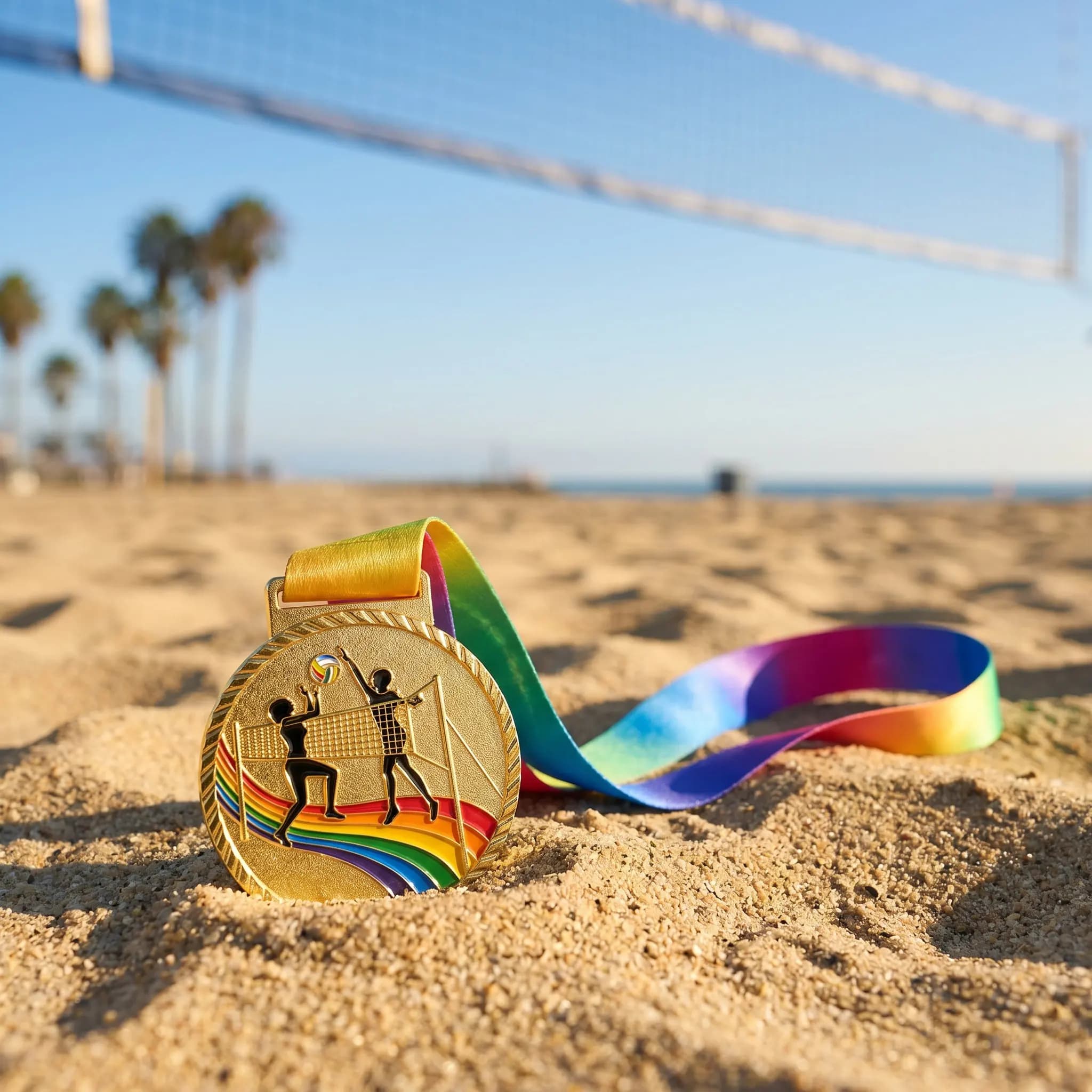 Gold Volleyball Championship Medals Metal Embossed Smooth Surface Sports Awards Neck Ribbon School Tournament Prizes Volleyball