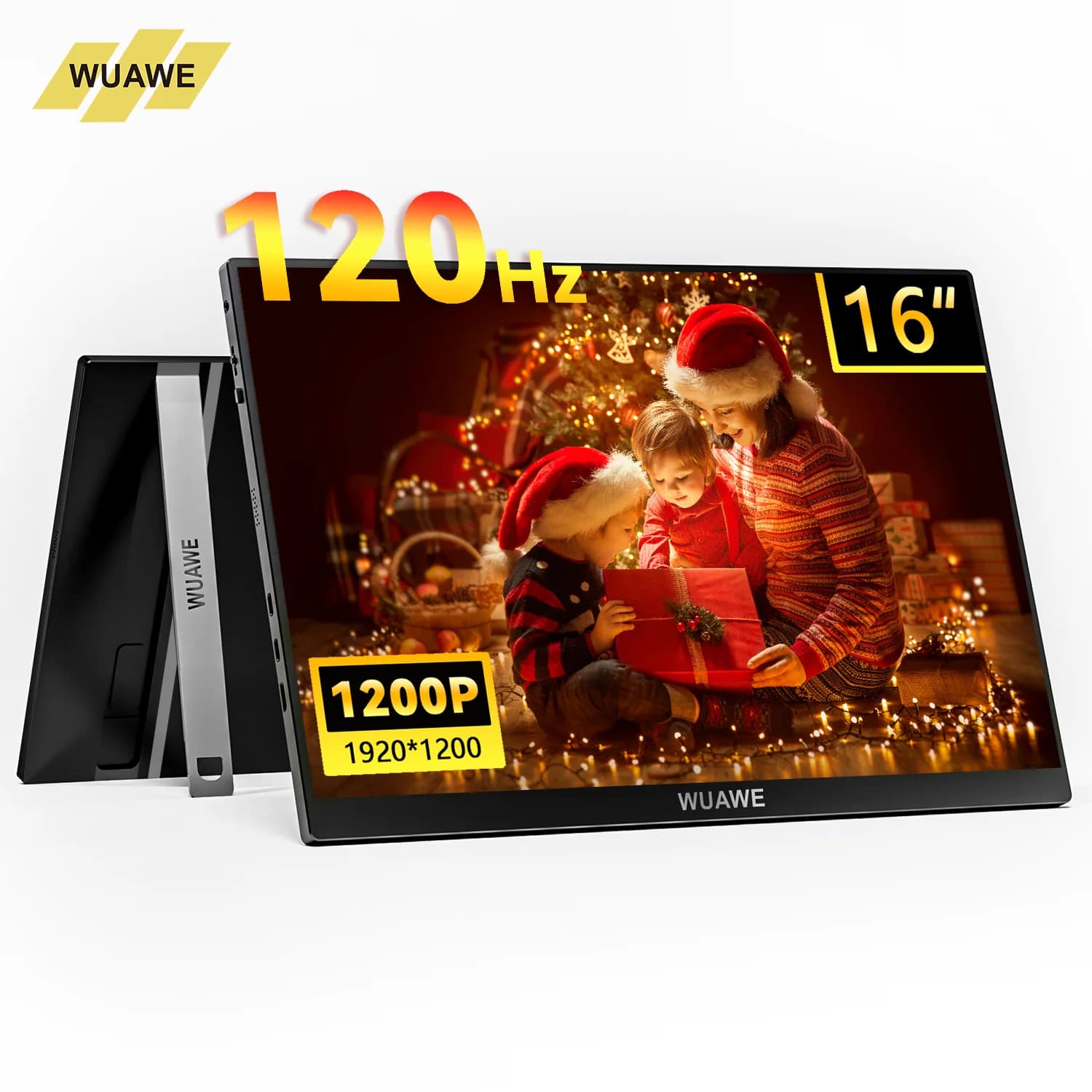 Regali di Natale Monitor portatile da 16" 1200P 120Hz, monitor da gioco portatile 16:10 100% sRGB con supporto integrato, HDDR e Freensync,