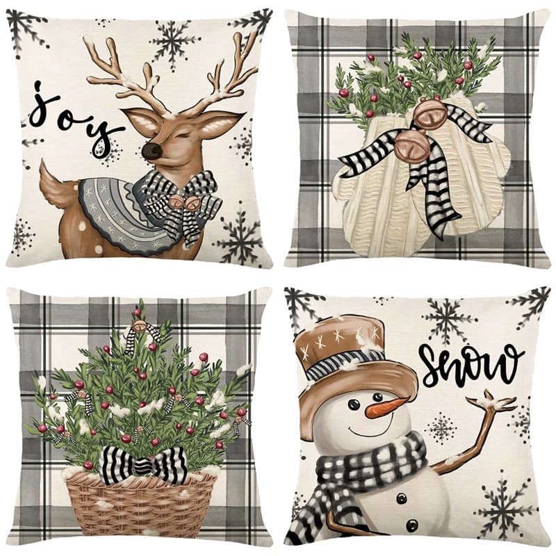 Flax Christmas Pillow Sheet Snowflake High Pillow 2024 Christmas Decoration for New Year's Home Sofa Car cushion cover 45x45 cm