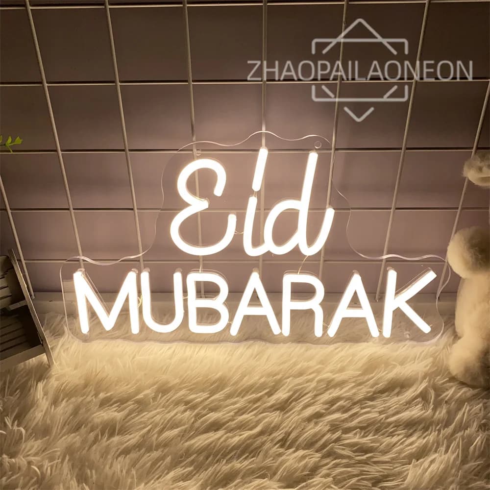 Eid Mubarak Neon Led Sign Ramadan Luci al neon Decorazione della stanza Arredamento della camera Luce al neon Decorazione della parete Lampada a LED USB Luce domestica