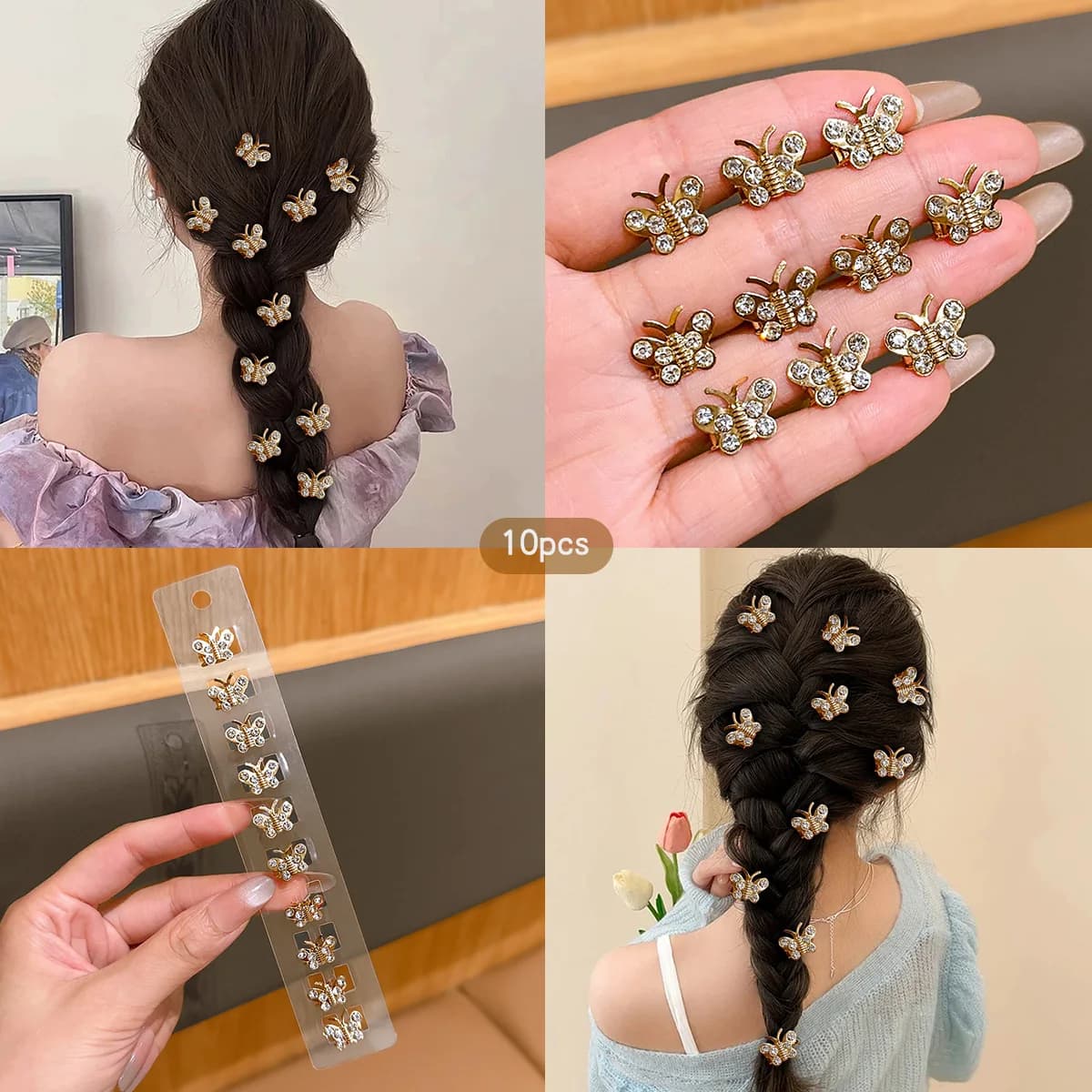 10 mini fermagli per capelli a farfalla dorati, semplici e carini, adatti per l'uso quotidiano come accessori per capelli