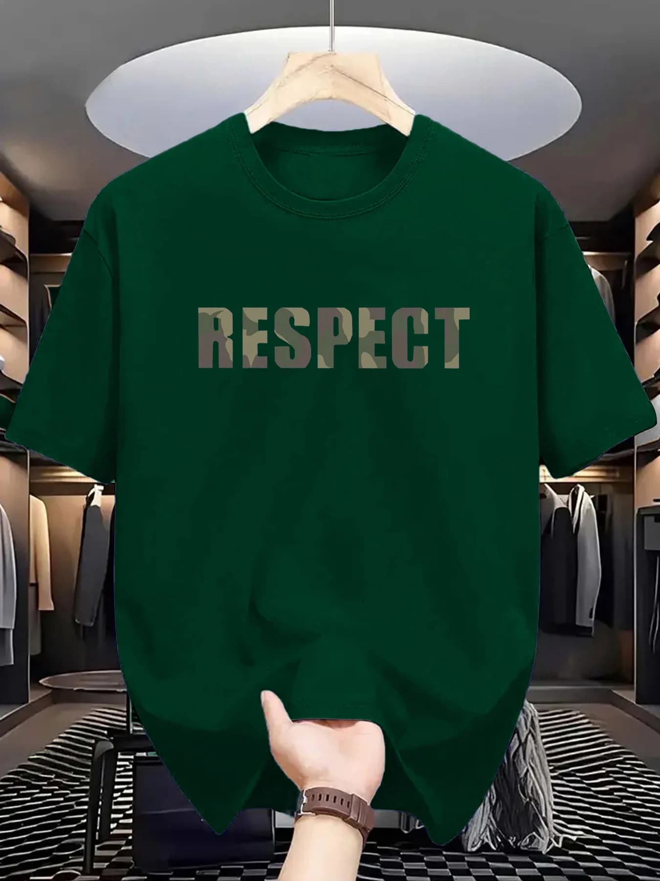 T-shirt da uomo estiva 100% puro cotone alla moda casual allentata RESPECT lettera mimetica stampata girocollo a maniche corte