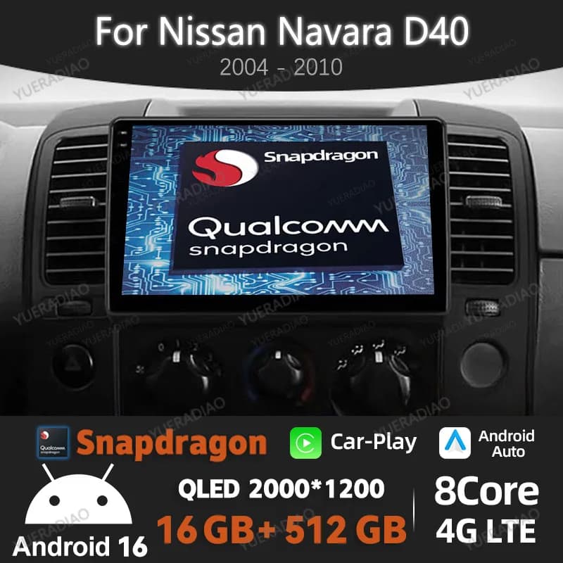 Android 16 Car Radio For Nissan Navara D40 2004 - 2010 GPS 4G LTE 5G WIFI Multimedia BT 2DIN Stereo Qualcomm Viedo Player DSP