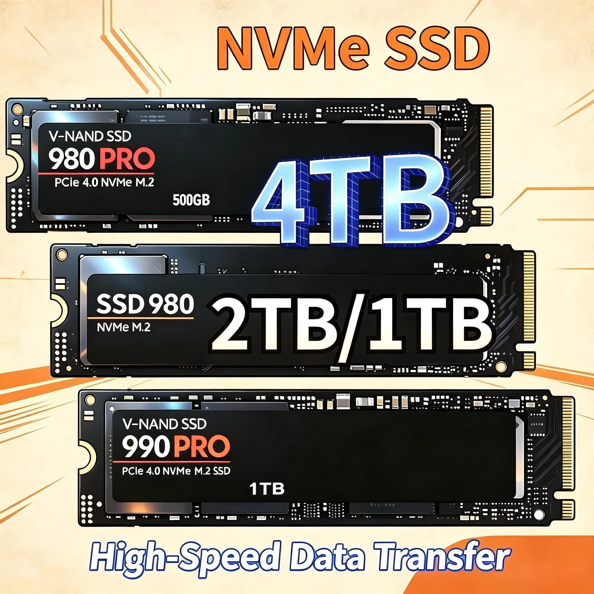 Original 980Pro 990Pro M.2 NVMe SSD 1TB 2TB 4TB PCIe 4.0 High Speed 7400MB/s Solid State Drive For Laptop Desktop Gaming PC