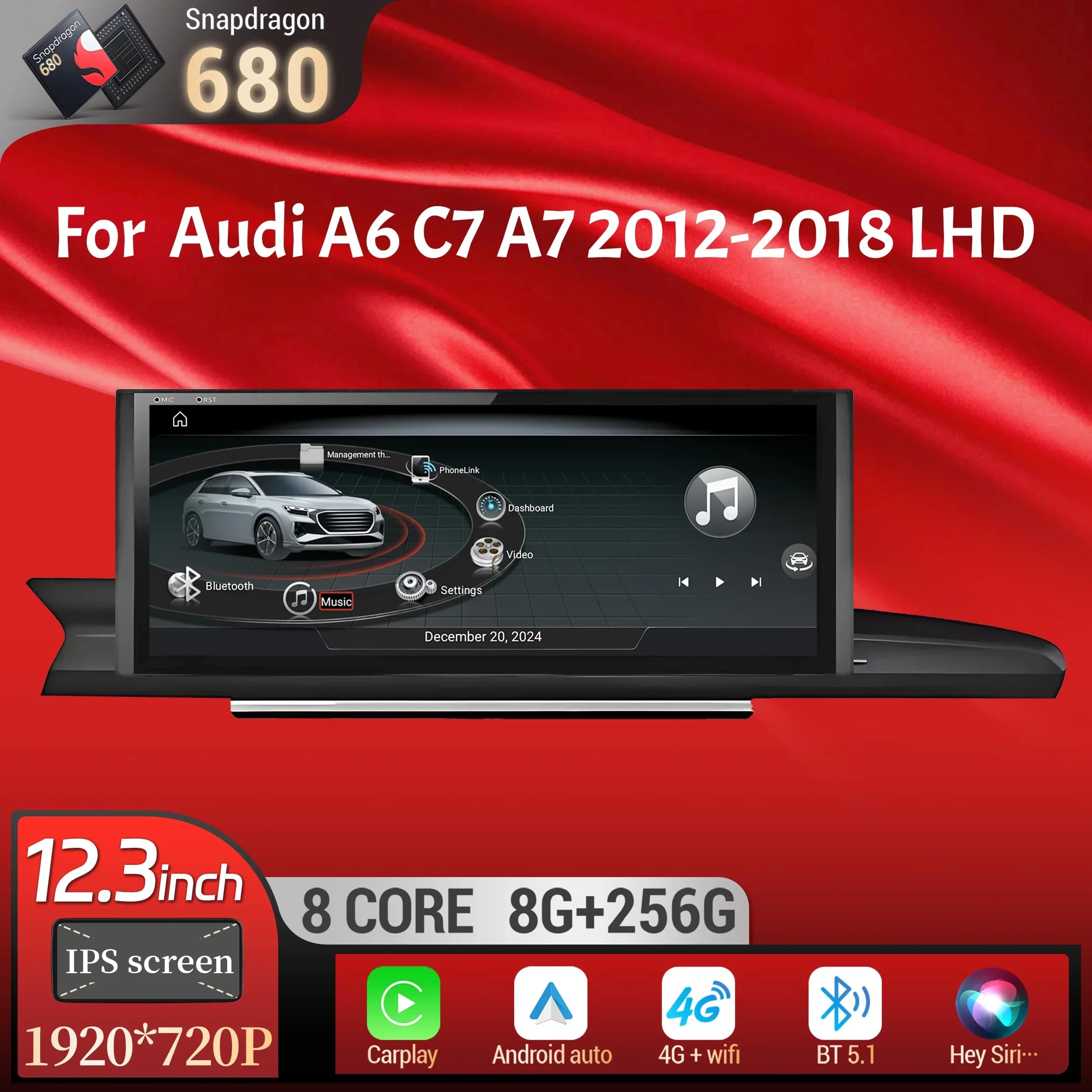 12.3 pollici Guida a sinistra Android 13 Autoradio Per Audi A6 C7 A7 2012-2018 Wireless Carplay Qualcomm Snapdragon 680 Touch Screen