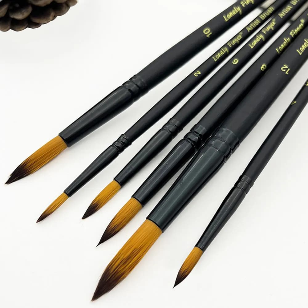 Watercolour Brushes Set 6pcs Round Pointed Tip Paint Brushes, Professional Artist Painting Brush for Watercolours, Gouache, Oil