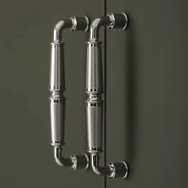 Maniglia per mobile in ottone massiccio con motivo a croce diamantato, finitura argento brillante, per cassetti di camera da letto e cucina
