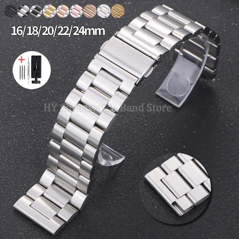 Stainless Steel Watch Strap 16mm 18mm 20/22mm 24mm Quick Hook for Men Women, Universal Metallic Bracelet, Wrist Accessories
