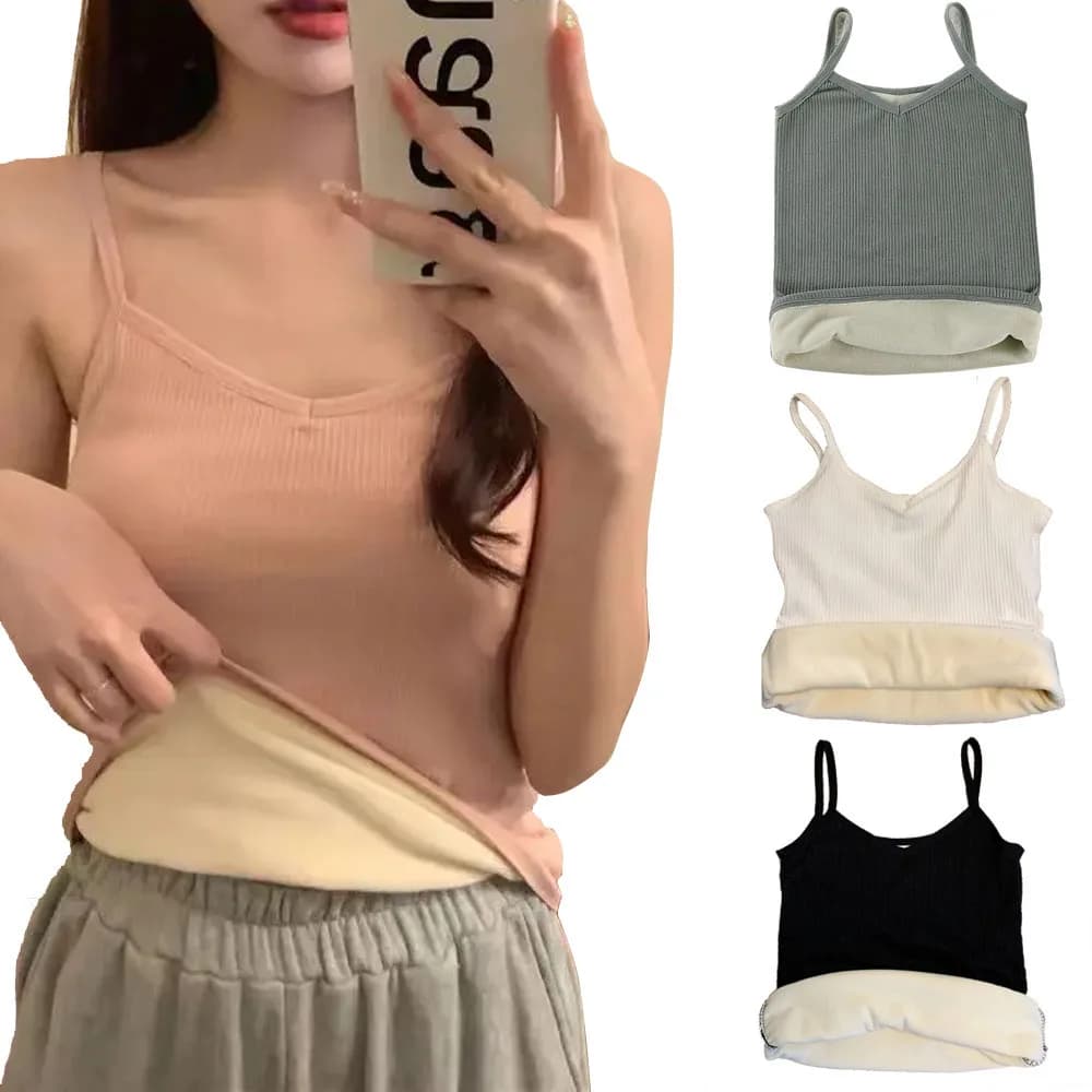 Women's Sleeveless T-shirt, Winter Thermal Intimate, Unit Tint, Casual, Sexy, Elastic, Velvet Sottile
