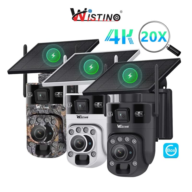Wistino Ubox 4K 20X Zoom 4G Sicurezza PTZ CCTV Telecamera AI Doppia lente Doppio schermo 10050mAh Telecamera CCTV solare