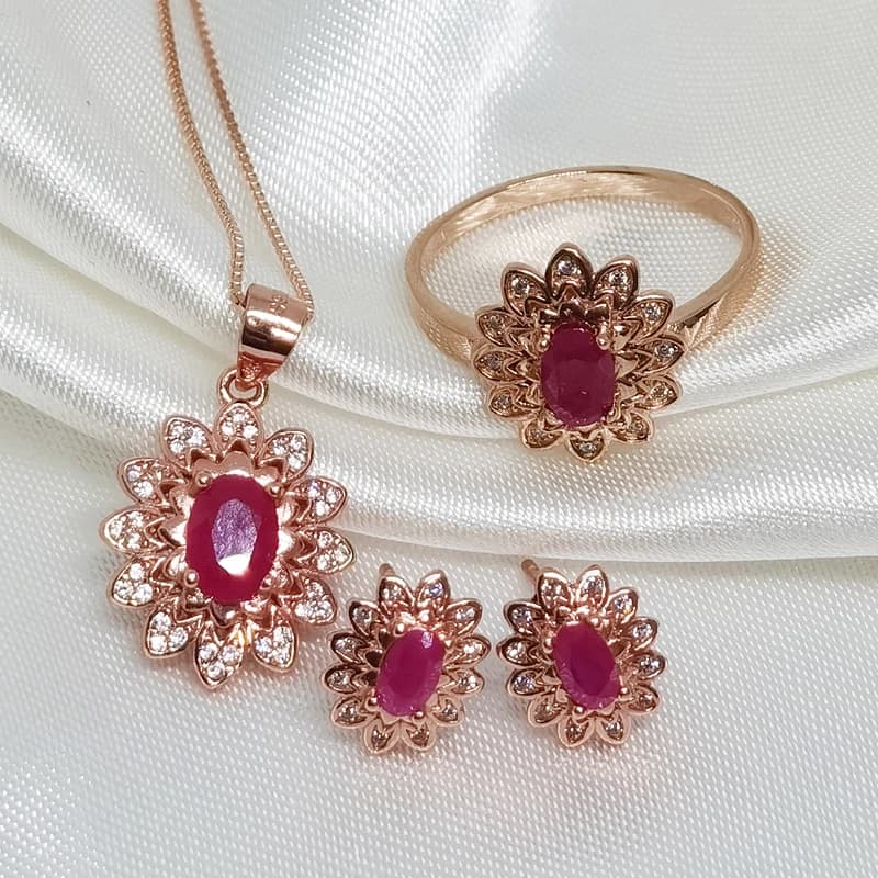 MeiBaPJ Natural Gemstone Ruby Burmese 925 Silver Earrings Pure Ring Pendant Necklace 3 Dresses bridal jewelry set for women