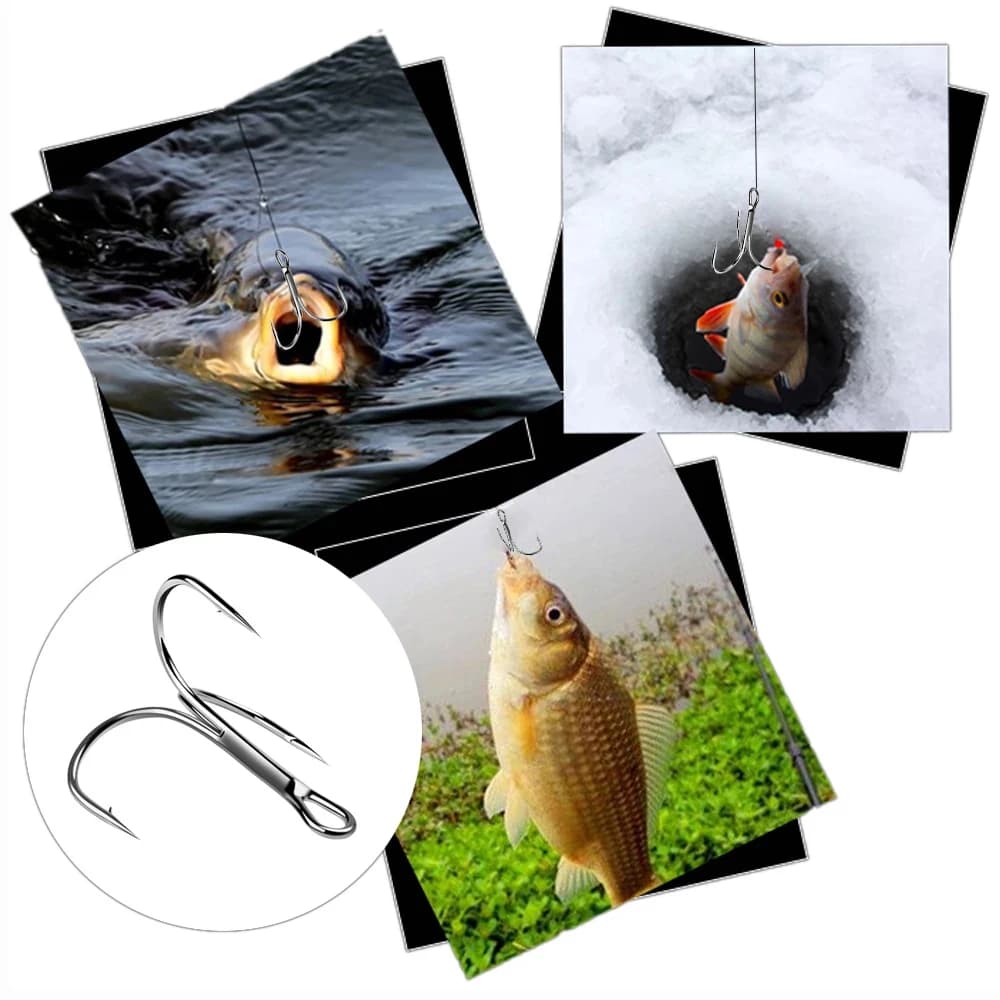 Attrezzatura da pesca Accessori per la pesca Scatola di immagazzinaggio affilata in argento Amo spinato 2/4/6/8/10 Ami Ami da pesca tripli