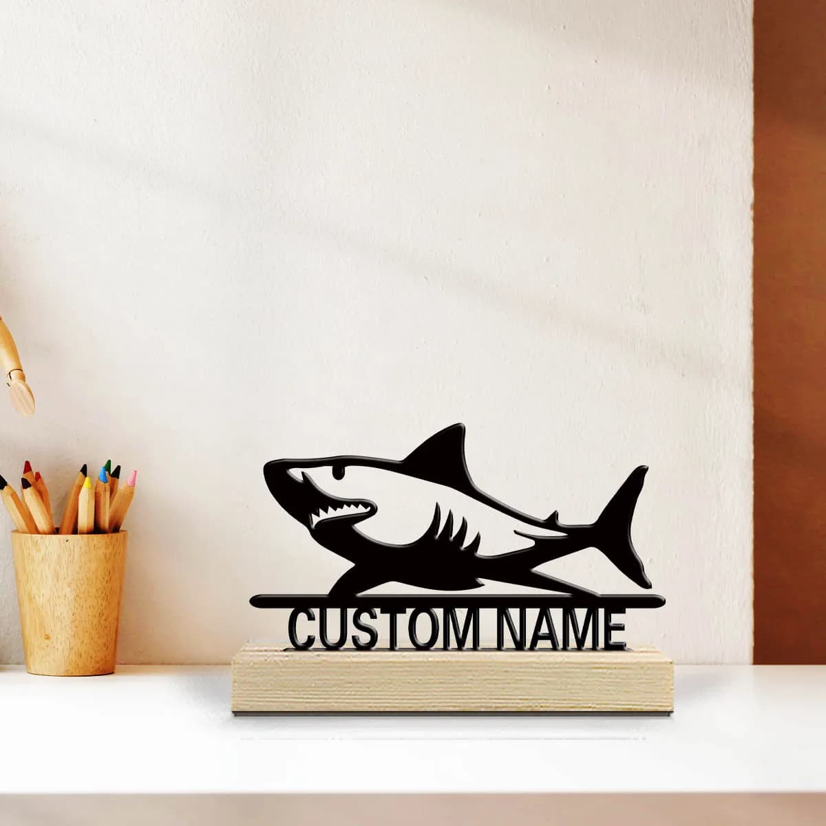 1pc Desktop Metal Ornaments Custom Name With Wooden Base Unique Desktop Decoration Custom Gifts