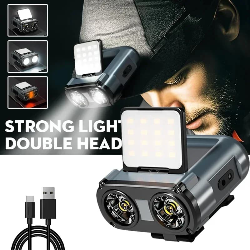 Lampada frontale con rilevamento a LED Lampada antiscivolo con cappuccio ricaricabile di tipo C Luce frontale di avvertimento per la sicurezza notturna Faro per bici MTB all'aperto