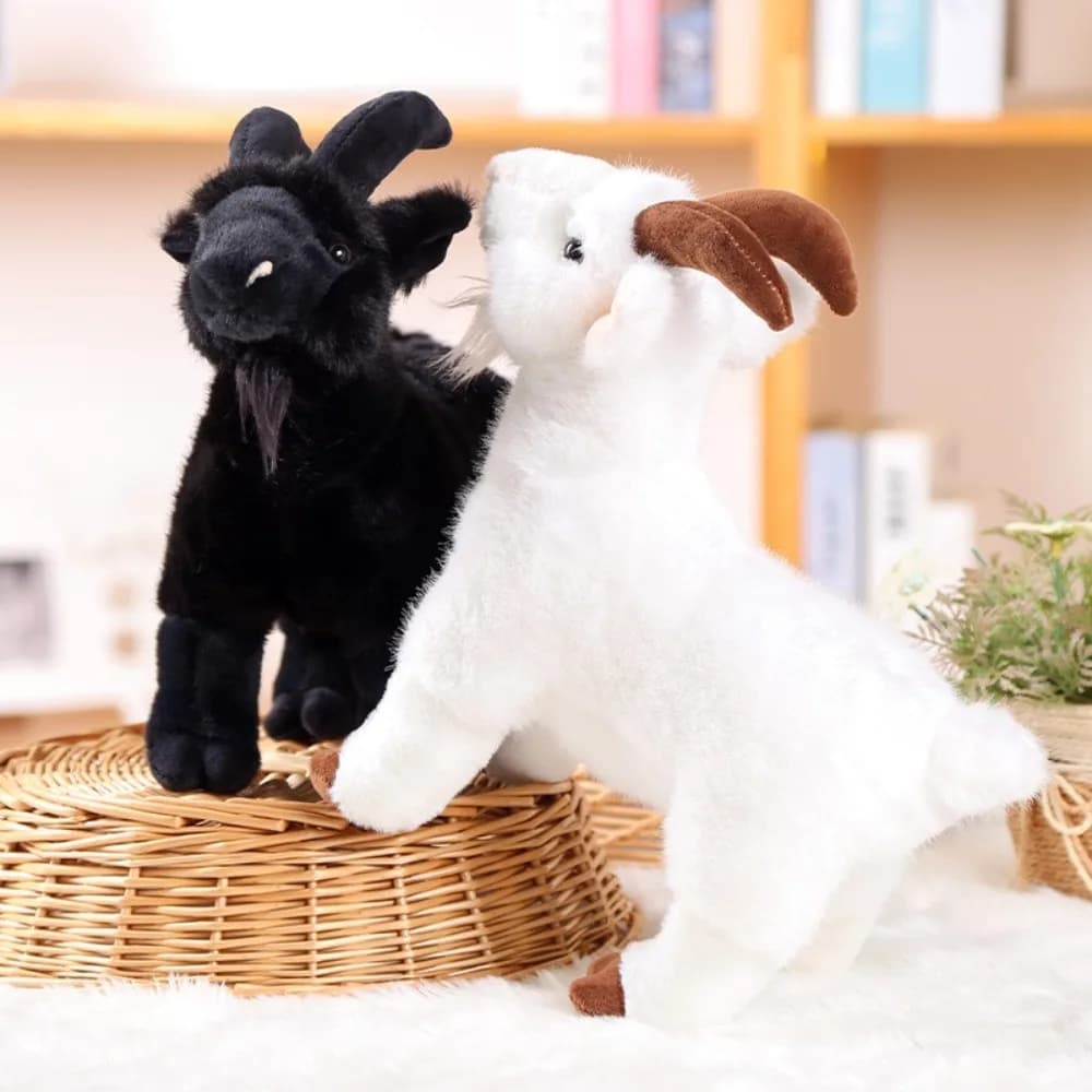Adorabile cuscino morbido a forma di capra realistica in bianco e nero, perfetto come souvenir da viaggio e per l'insegnamento educativo.